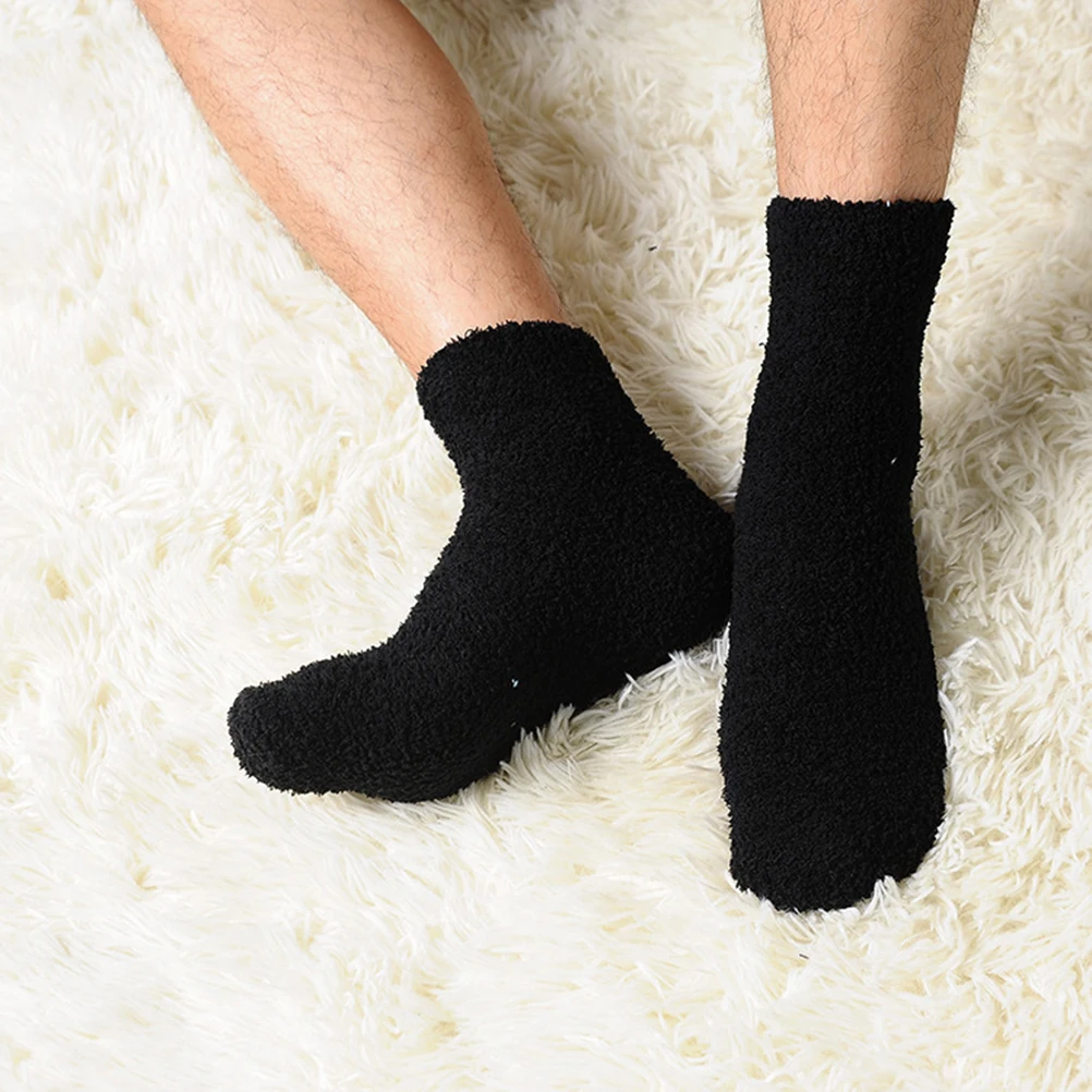 

1 Pair Soft Ankle Sleep Coral Fleece Men Bed Bed Floor Winter Ankle Socks For Home Shoes Boots Floor Socks Black