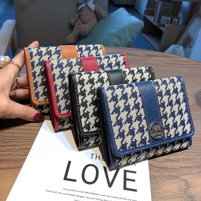 Women Short Genuine Leather + Canvas Wallets Vintage Purse Multi-functional Clutch Card Holder High-quality Wallet 8Z