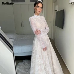 Bafftafe Modest A Line Full Lace Wedding Dresses Long Sleeves High Neck Boho Bridal Gowns Bride Vestido de novia Customized