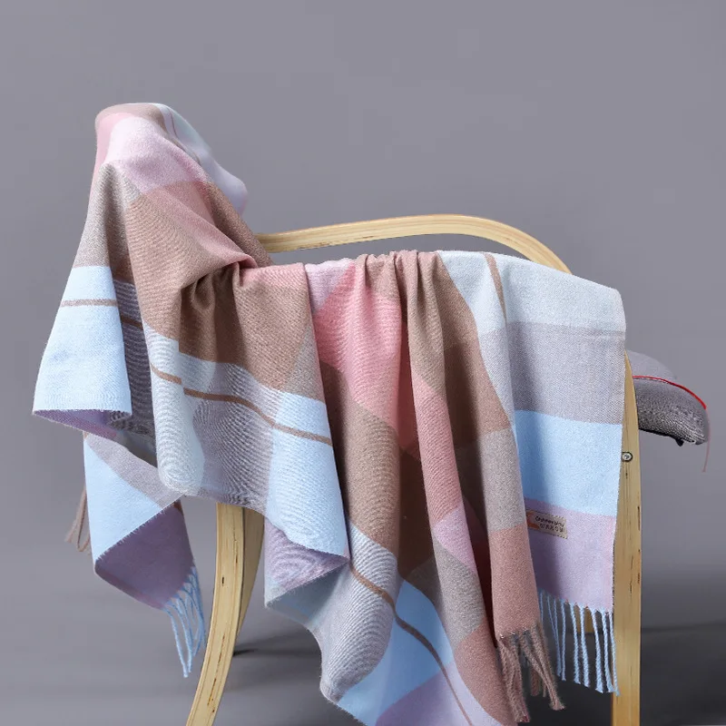 Winter Cashmere Plaid Scarf Female Warm Blanket Foulard Shawls Autumn Men\'s Thick Wrap Scarves Luxury Brand Fringe Large Bandana