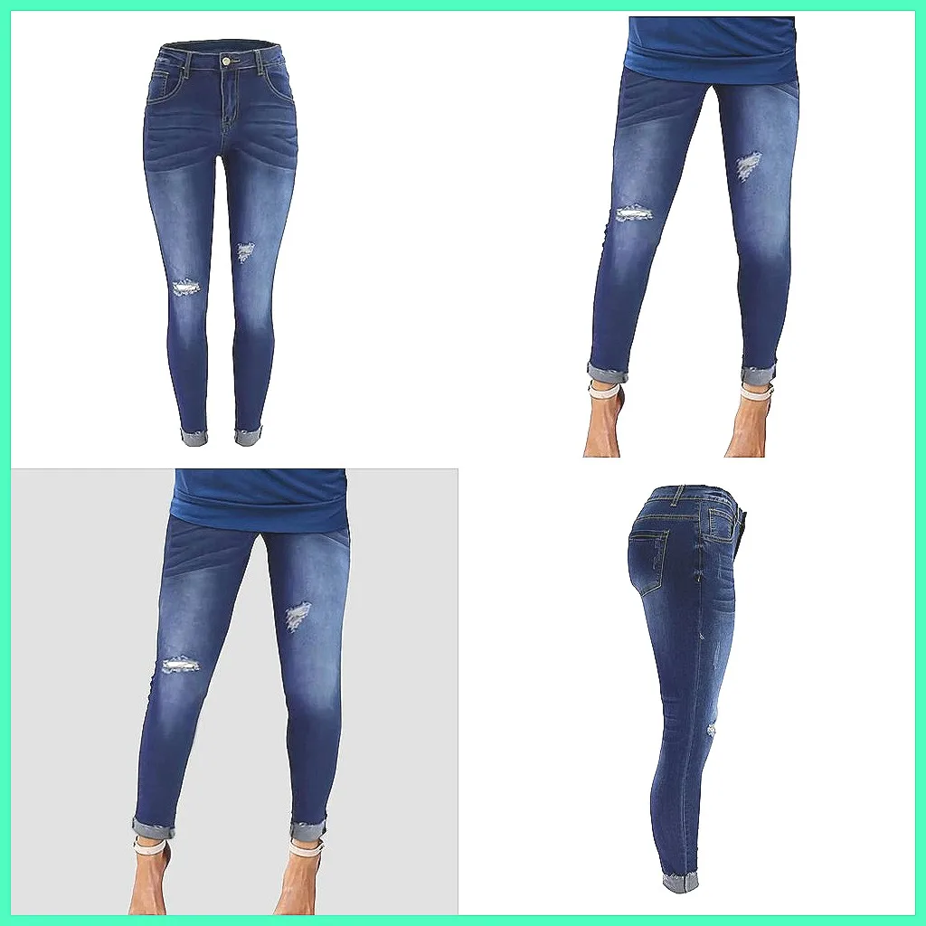 

Ripped Skinny Jeans High Waisted Stretch Denim with Tassel Holes, Retro Washed Slim Fit Ankle Jeans (72 characters)