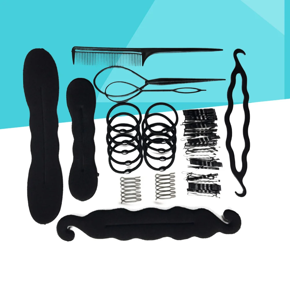 Women Hair Styling Kit Includes Multiple Sponges Pads Clips Pins for DIY Hairstyles Bun Maker Tools Accessory Set