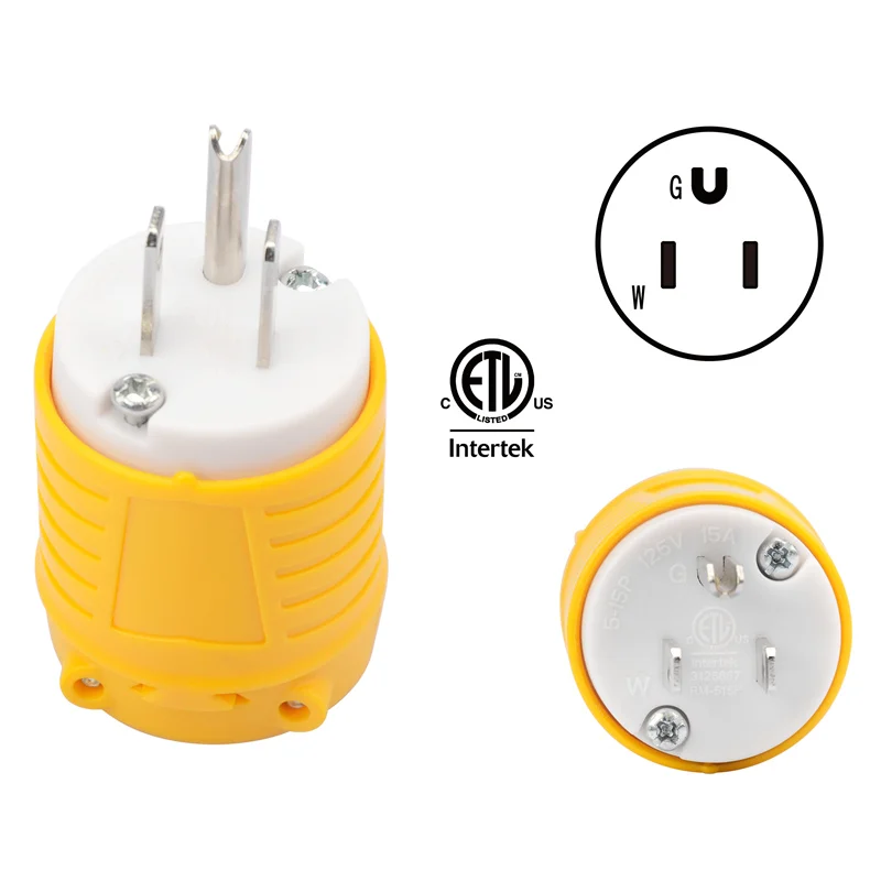 America NEMA 5-15P US Connector 15A Extension Tripolar Wired Receptacle Male Female Anti-Loose Locked Plug ETL certification