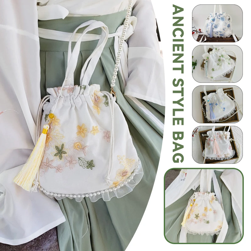 NUOVA primavera estate stile cinese fata piccola borsa perla borsa antica Hanfu ricamo nappe borsa a tracolla regalo carino ragazza femmina