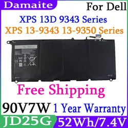 Laptop Battery 90V7W JHXPY JD25G 090V7W For Dell XPS 13 9343 XPS13 9350 13D-9343 P54G 0N7T6 5K9CP RWT1R 0DRRP 52WH