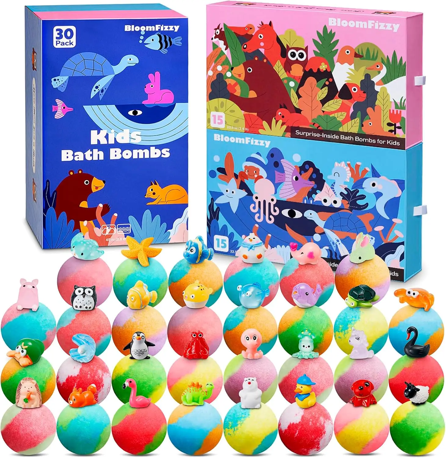 

30 Kids Bath Bombs with Surprise Toys, Fun Educational Child-Safe Set for Birthdays & Christmas