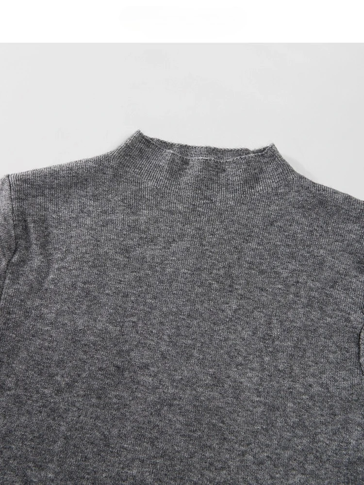 SALIENCY Women's Turtleneck Slim Pullovers Solid Color Minimalist Gray Short Sleeve Knit Top Autumn Casual Blouse