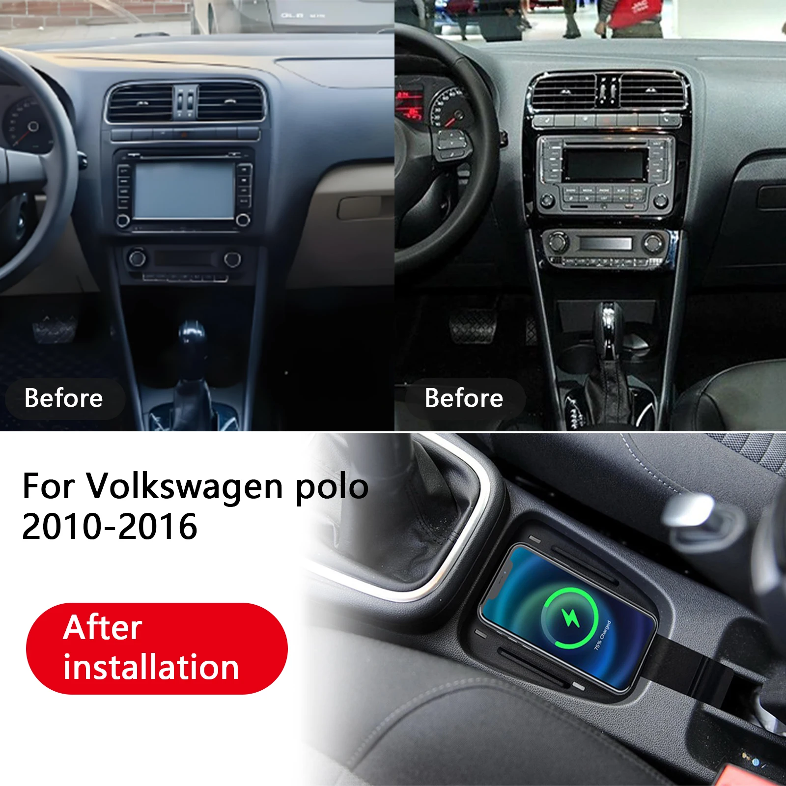 The latest For Volkswagen polo 2010-2016 Car center console phone charger fast wireless charger charging plate charging holder