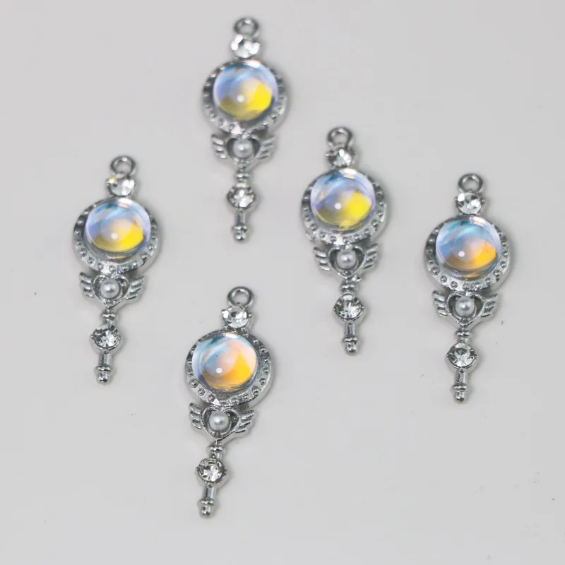 5PCS DIY jewelry accessories personalized alloy key moonstone cat's eye stone necklace bracelet pendant accessories image 2