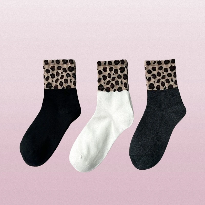 Calcetines de tubo medio con estampado de leopardo para mujer, medias informales de alta calidad, 3/6 pares, novedad de 2024