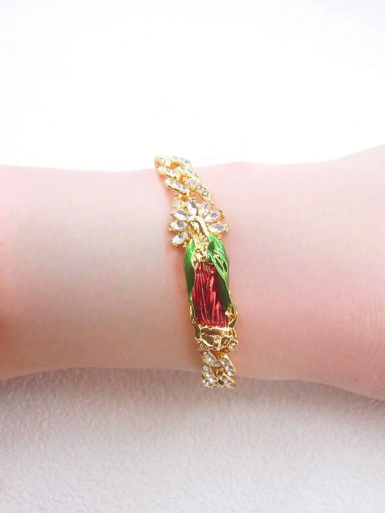 1 piece 14K GoldPlated Green St Jude Virgin Mary Bracelet for Women