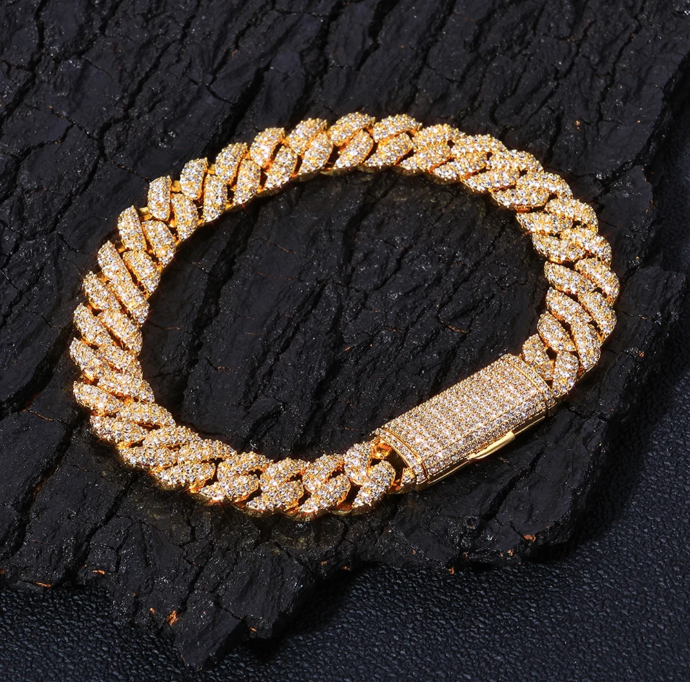 ESKEEM 10 มม.3 แถว Cuban CHAIN Iced OUT Cubic Zirconia Bubble Link สร้อยข้อมือผู้หญิงผู้ชายแฟชั่นเครื่องประดับ Hip Hop