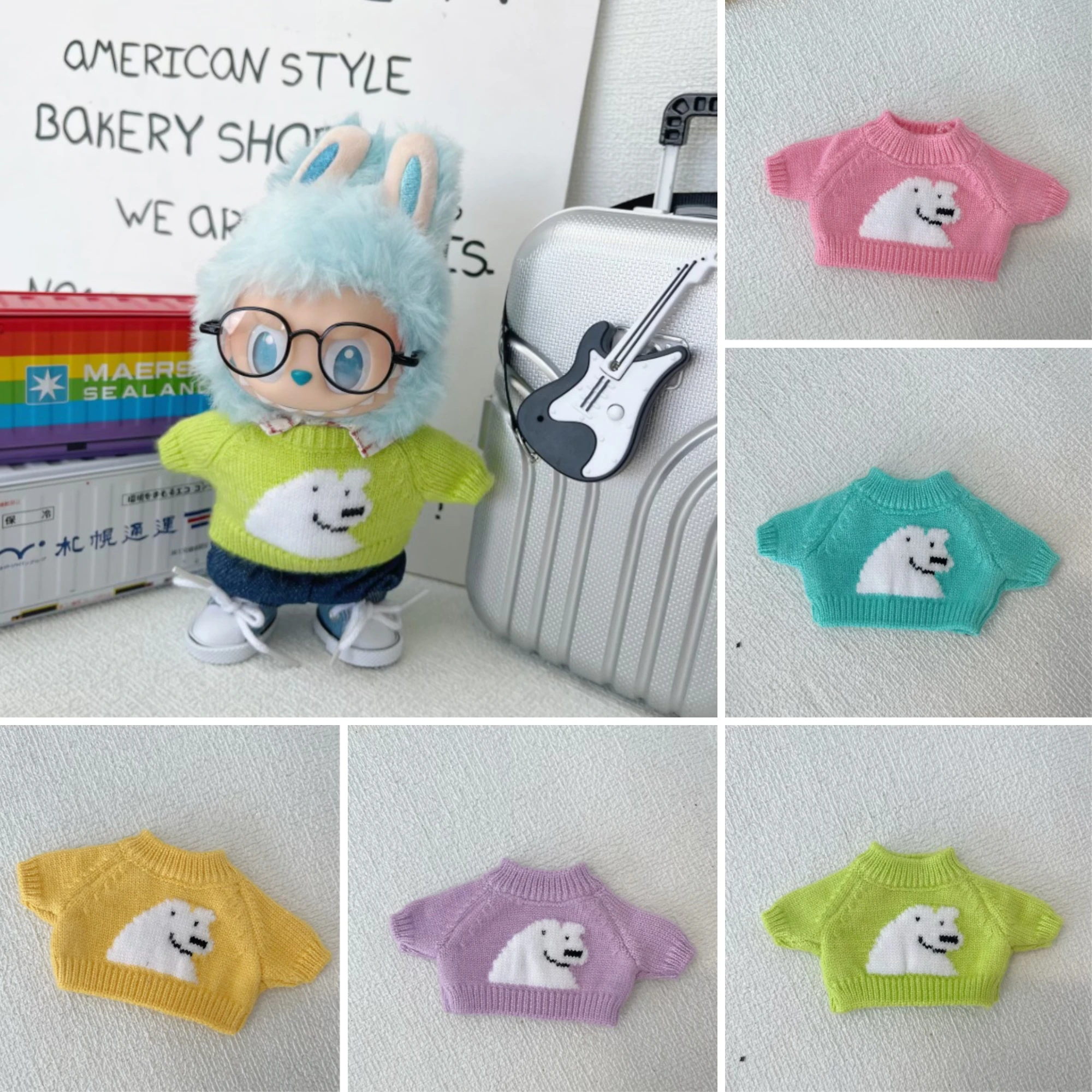 

Labubu 1st 2nd 3rd Gen Cute Polar Bear Pattern Multi - Color Replaceable Outfits: Simple & Comfortable Knit Sweaters For 15/17cm