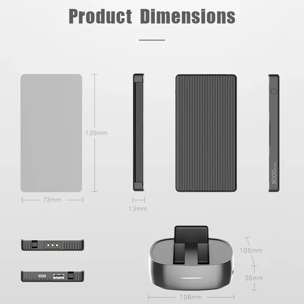 Domars 2pcs 8000mAh Power Bank with built-in Charging Cable and Charging Dock 22.5W Fast Charging with Phone Ftand