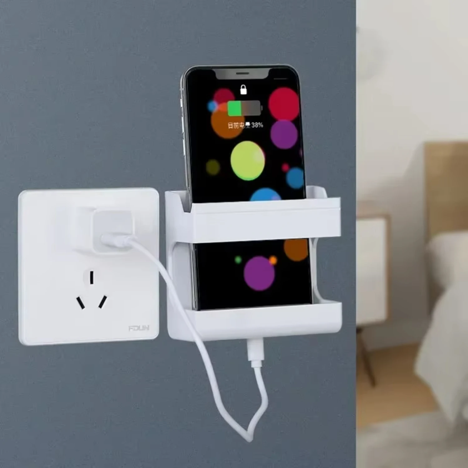 

Remote Control Holder Adhesive Punch-free Socket Holder Without Drilling Mobile Phone Charging Living Room Organizer Box