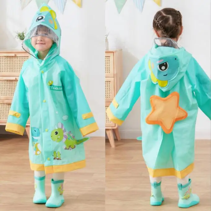 New Style Kids 3D Raincoat Wateproof Children Dinosaur Rain Poncho Rain Coat Jacket With Backpack Position Student RainWear