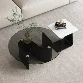 

Stone Plate Coffee Table Coffee Table Combination Living Room round Tempered Glass Coffee Table