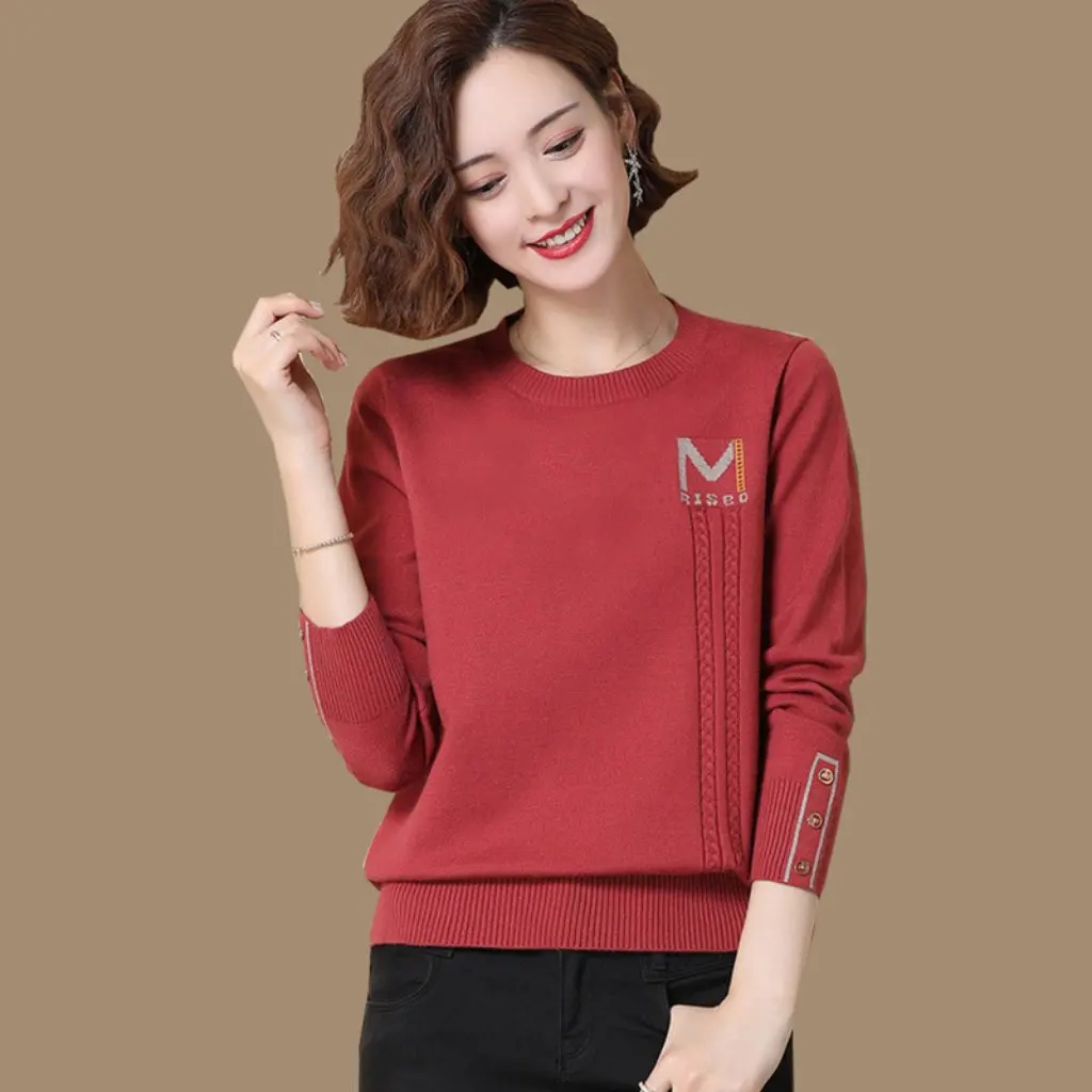 

Women's Long Sleeve round Neck Pullover Sweater Spring Autumn Solid Color Loose Short Inner Knitted Base Shirt Top