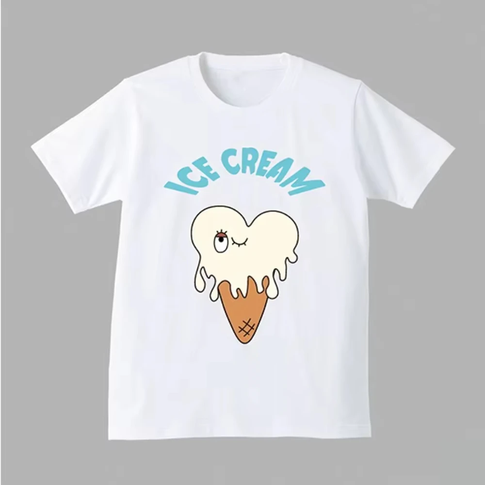 Cute Heart Shaped Ice Cream Graphic T Shirt Funny Winking Ice Cream Design Short-sleeved Tee Casual Top Versatile for Men Women