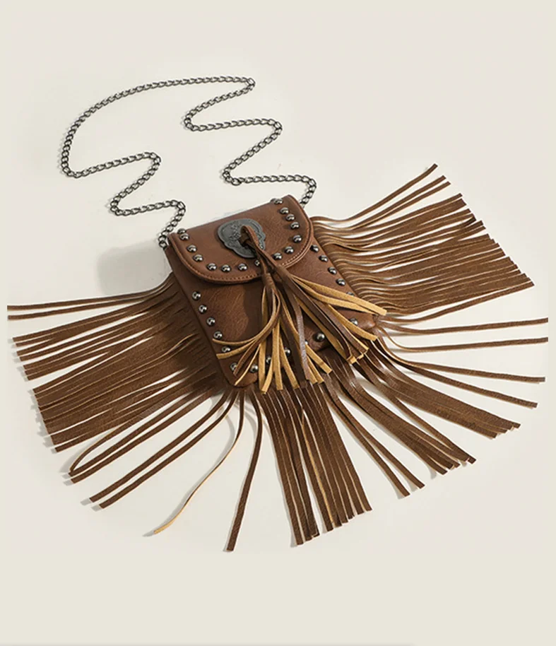 Women's Crossbody Bag Vintage Tassel Shoulder Bags For Women Leather Punk Rivet Zipper Wallet Travel Bolso de mujer сумка sac 가방