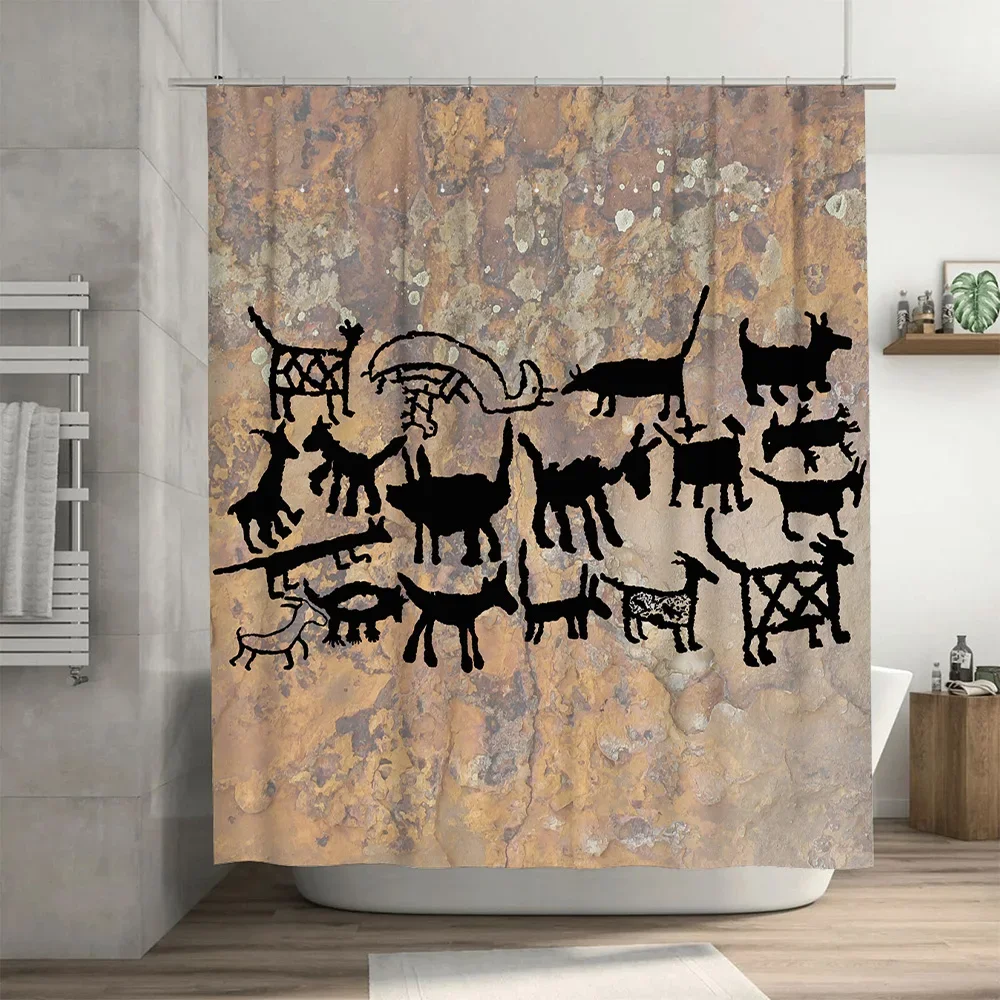 GAELuxurious Tenda da doccia con stampa animalier Design silhouette nera per la decorazione del bagno Tessuto resistente Lin da bagno impermeabile