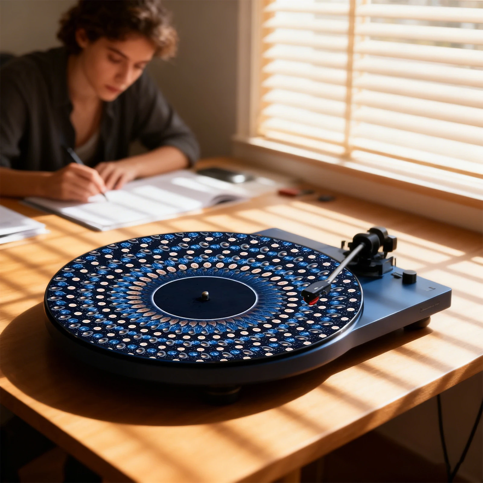 Record Mat 12inch Anti-Slip Felt Visual Effect Pad Optical Illusion Record Turntable Slipmat for Dj Music Lovers Family Friends
