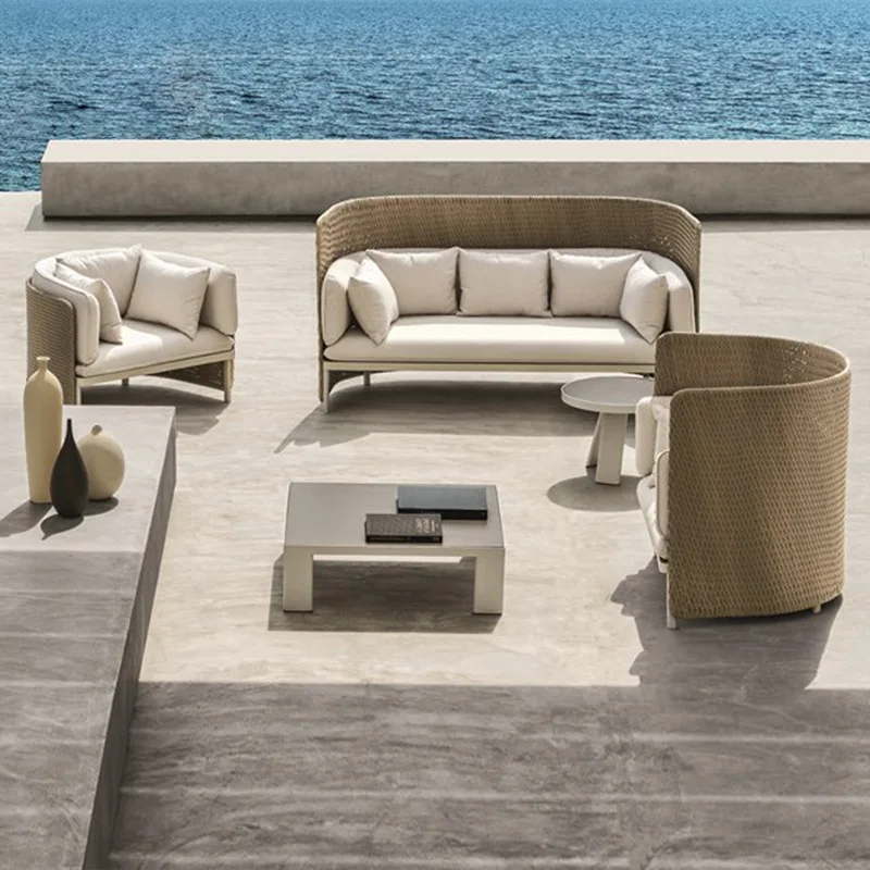 qw-Nordic Outdoor Furniture Sofa Rattan Rattan Art Living Room Balcony Rattan Chair Double Creative Garden Villa Leisure Sofa%