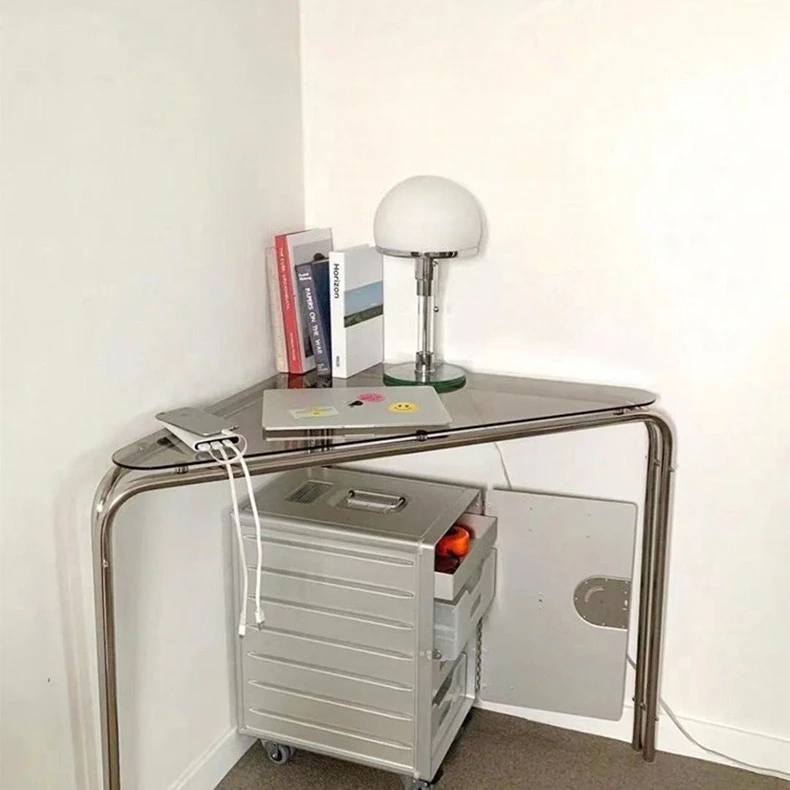 Corner Table Simple Triangle Nook Computer Electroplated Metal Small Apartment Desk Stainless Steel Light Luxury Home Furniture