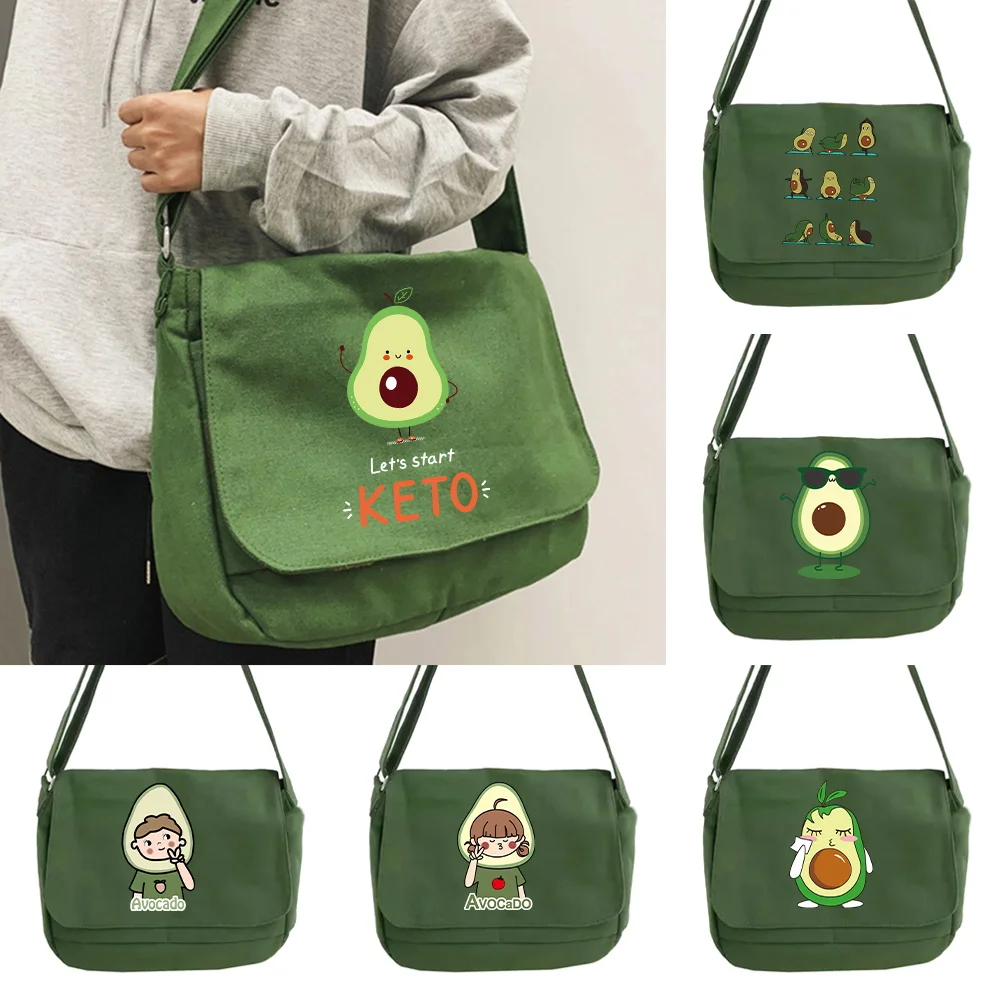 Messenger Bag Reusable Eco-friendly Canvas Teenager Shoulder Tote Bags Fashion Men Women Crossbody Pack Avocado Series