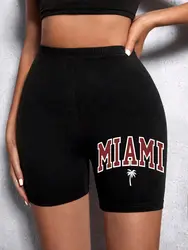 Modne damskie legginsy krótkie Miami Holiday City list drukowanie spodenki sportowe miękkie wygodne, wysokie, elastyczne kobiece Streetwear