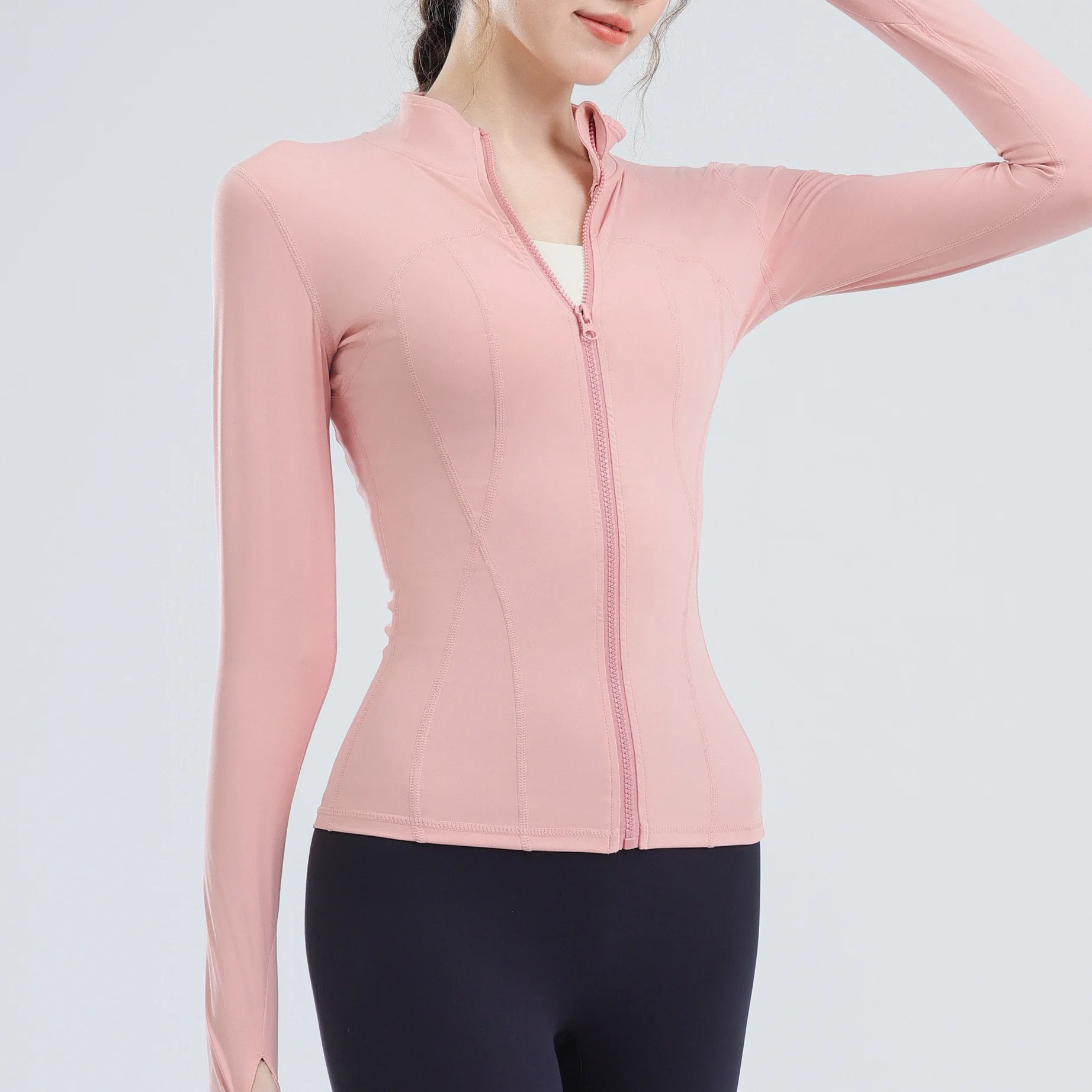 

Yoga clothes top women's long-sleeved blouse sports sunscreen clothes stand-up collar 2024 new summer thin outer fitness clothes