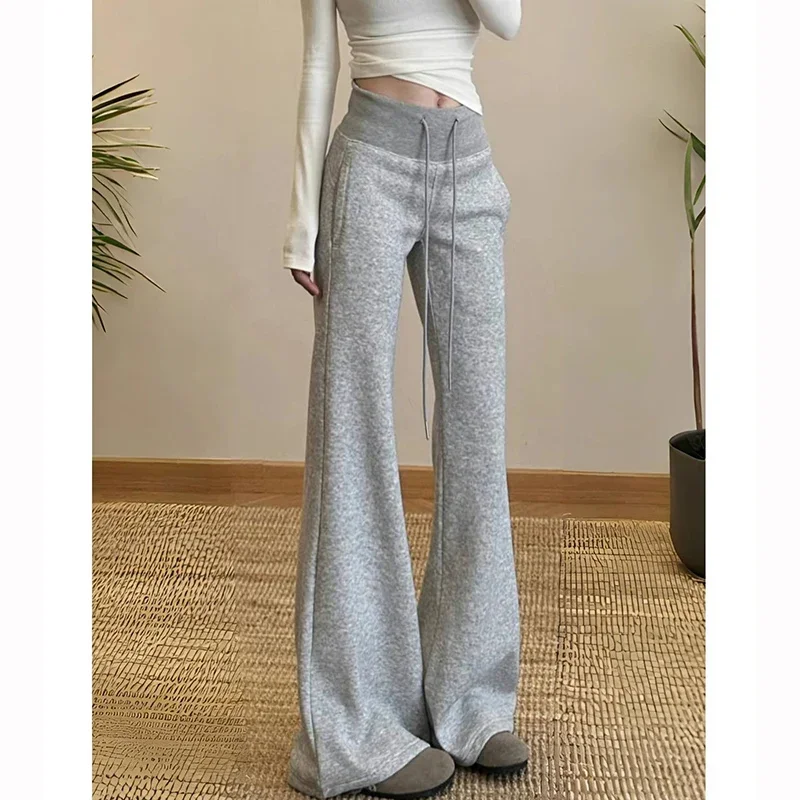 Lady High Waist Solid Thin Flared Pants Classic Fashion Girls Straight Leg Sweatpants Women Korean Comfortable Trousers view 5