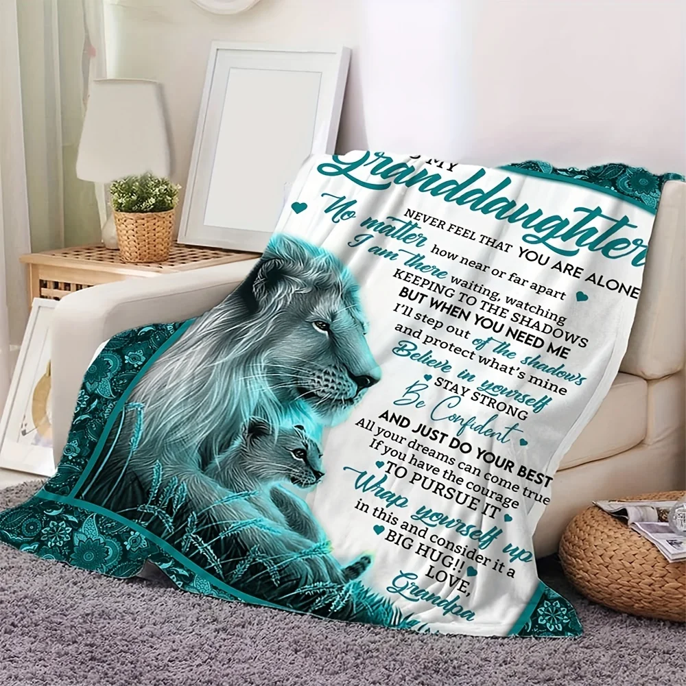1pc Lion Printed Flannel Blanket, To My Granddaughter From Grandpa Envelope Blanket, Warm Cozy Soft Throw Blanket Nap Blanket Fo