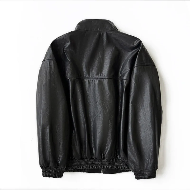 Retro Oil Wax Cow Leather Women/Men Real Leather Jackets 2025 Fall Winter Loose Stand Collar Bomber Jacket Unisex Leather Jacket