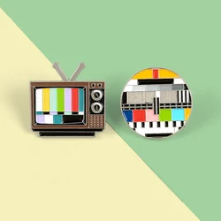 Vintage TV Enamel Pin No Signal TV Test Pattern Rainbow Screen Brooch Lapel Metal Badge Funny Jewelry Gift For Friends