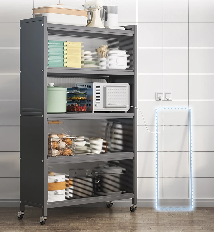 

Кухонный стеллаж для хранения с дверцей шкафа, напольный многофункциональный стеллаж для хранения, горшок, микроволновая печь, электрический шкаф для хранения