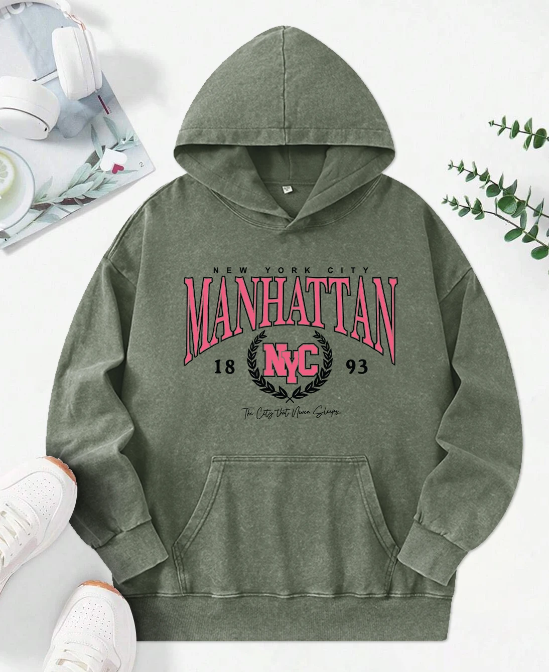 Manhattan 1893, sudaderas con capucha lavadas con estampado creativo, ropa informal de cómics para mujer, ropa informal de algodón que combina con todo, Sudadera con capucha de otoño para mujer