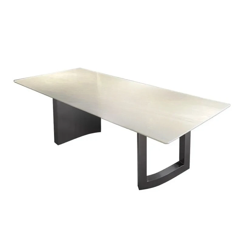 

Milan white jade dining table natural luxury stone marble high-end rectangular light luxury dining table0294