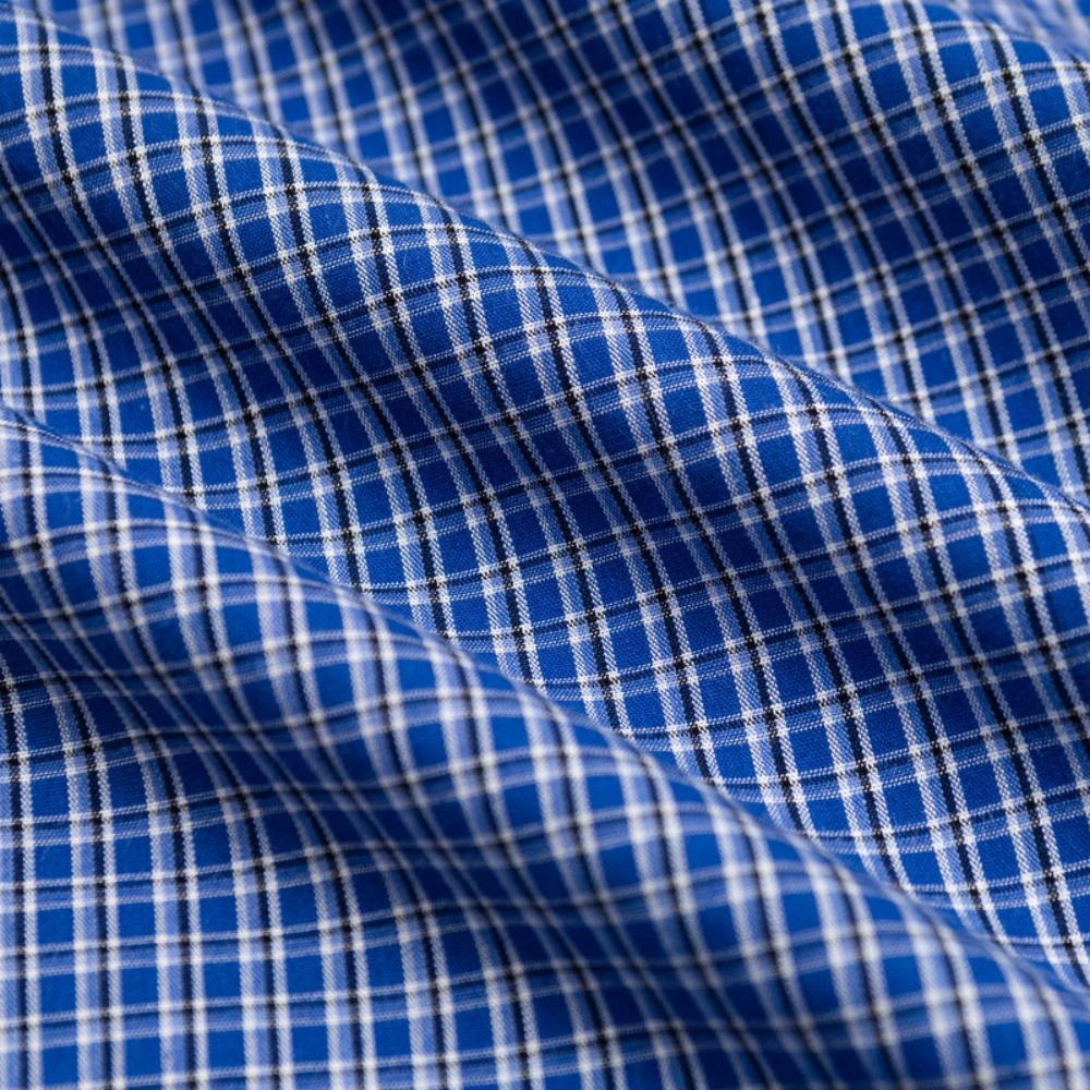 Japanese Retro Plaid Short Sleeved Shirt for Men and Women, Wide and Relaxed Swing Drawstring Five Quarter Sleeve Workwear TEE