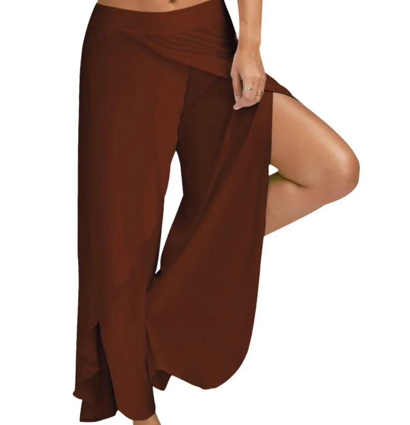 Frauen Plus Größe Breite Bein Hosen Lose Fitness Dance Yoga Split Hosen Weibliche Elastische Taille Lässige Workout Solide Sommer Kleidung – Detail 11
