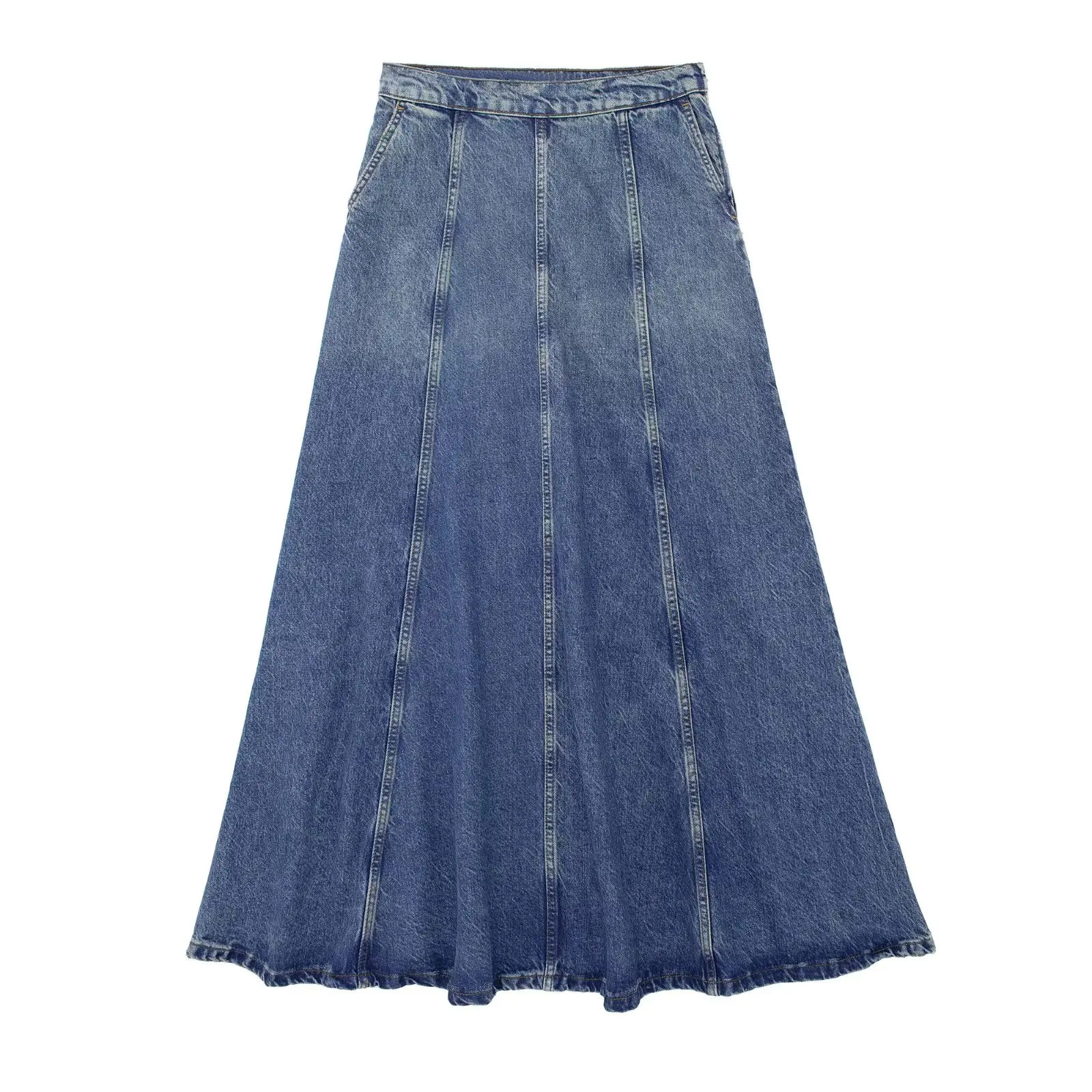 

European Style High Waisted Denim Skirt Classic Blue Street Style Long A-line Skirt Women Versatile Slim Fit Umbrella Skirt