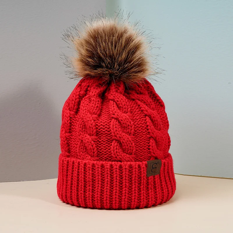 New autumn and winter woolen knitted hat, warm hat, children\'s anti cold and velvet hat, woolen ball hat