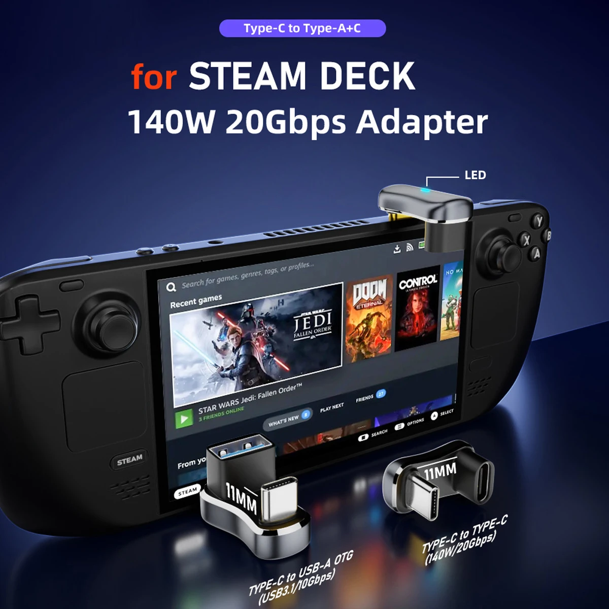 USB 3,0 Typ C & otg Leistungs daten adapter Stecker zu Buchse kompatibel mit Dampf deck gegenüber U-Form zurück abgewinkelt