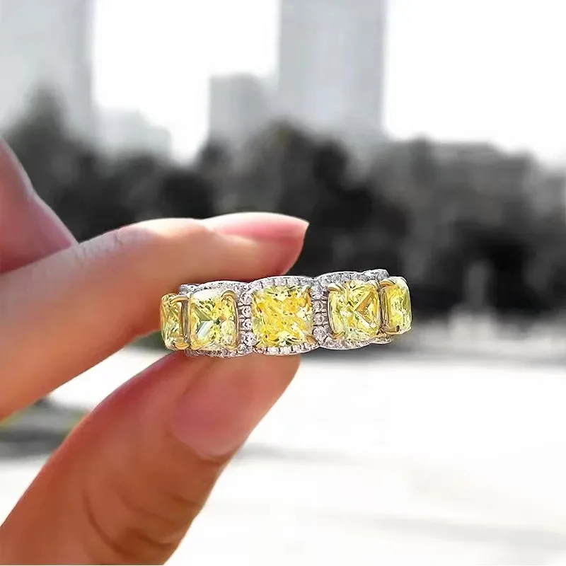 Luxury 18K Solid Platinum PT950 certifid high carbon diamond 5*5mm radiant cut surrounding ring