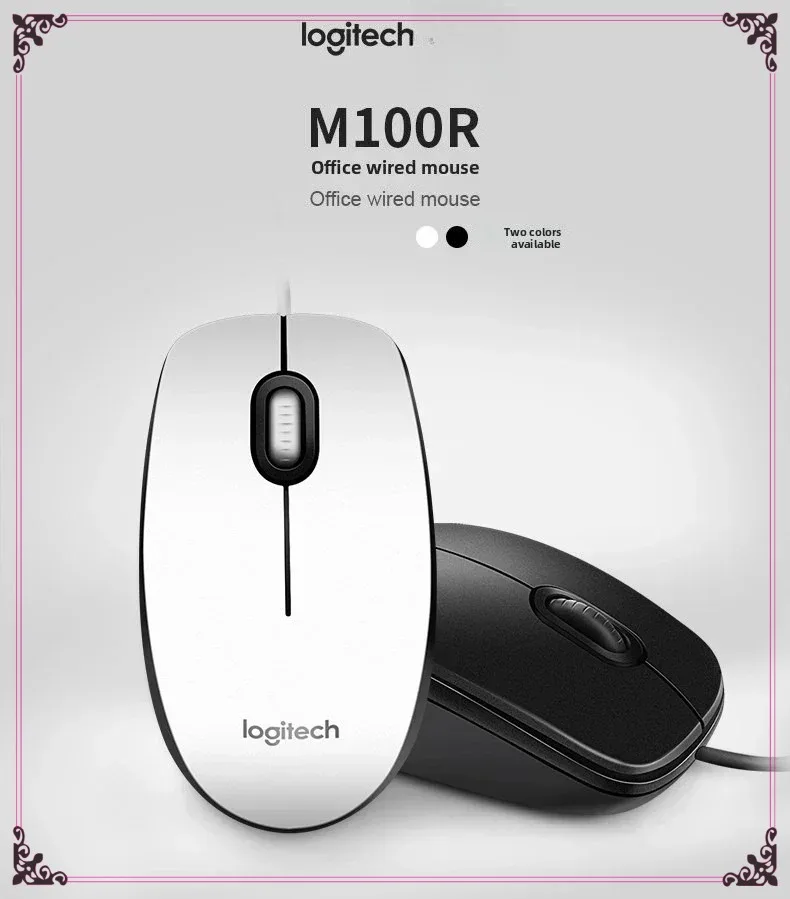 

Проводная USB-мышь Logitech M100R для ноутбука, настольного компьютера, бизнес-офиса, черно-белая