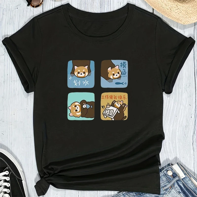 

Kawaii Red Panda Girl's Cartoon Cat Casual Clothing Cute Raccoon Graphic T-shirt Women's Clothes Tops Y2k Streetwear Tees Female