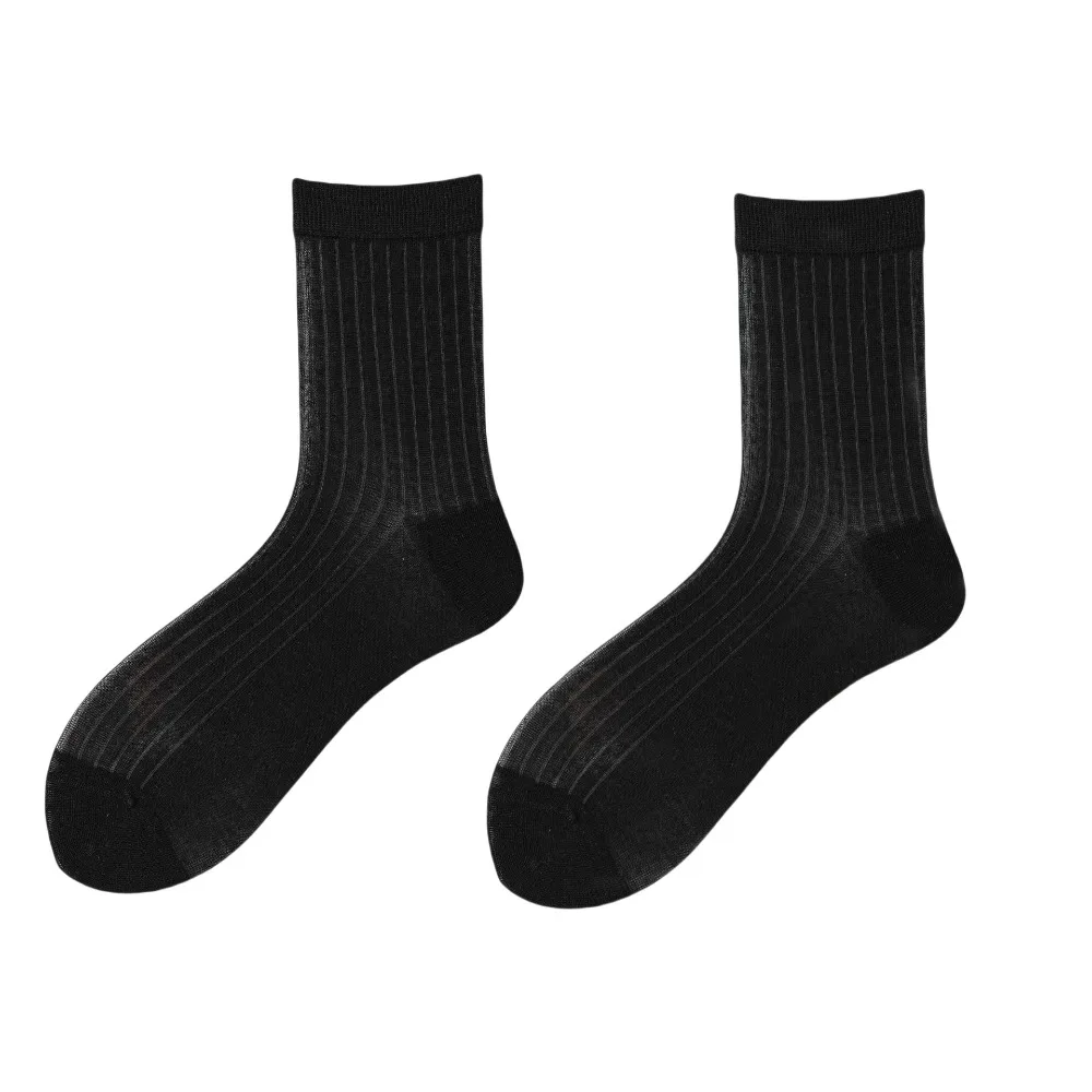 

Elastic Solid Color Business Socks Men Stripe Breathable Mid-calf Socks Men Summer Mesh Thin Men Tube Socks Daily