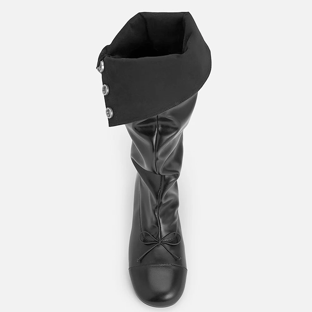 FWRD Women's Flat Ruched Foldable Fleece Knee-High Boots, Comfortable Fashion Shoes for Daily, Travel & Streetwear #FWRD000243
