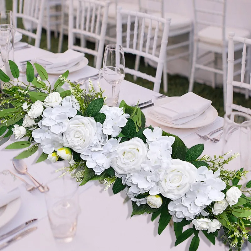 

2Pcs New Artificial Simulation Flower Rose Row Wedding Arch Dining Table Strip Mirror Front Flower Door Decoration