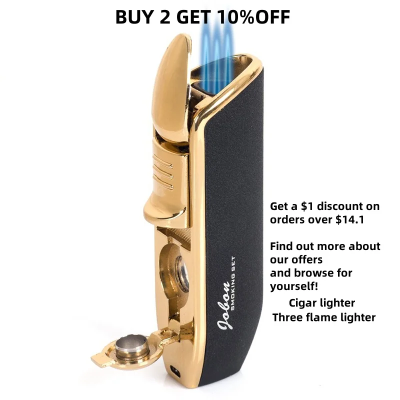 

Zhong Bang Cigar Lighter Three Fire Direct Flame Lighter Windproof Portable Inflatable Lighter Cigar Perforated Metal Lighter